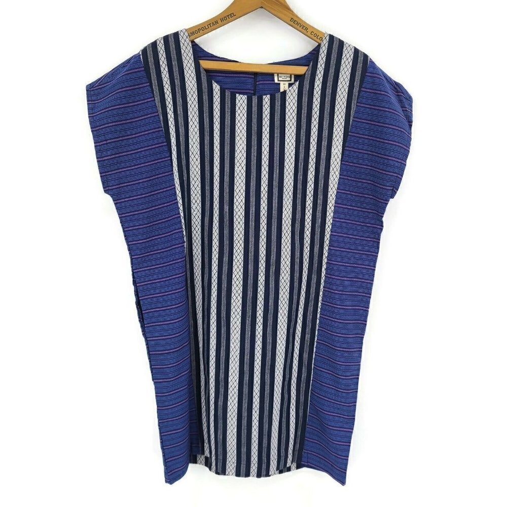 New Mo:Vint Blue Shift Dress Womens Small Striped Cotton Anthropologie Pockets